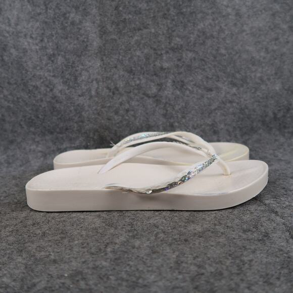 Casual Shoes Womens 8 Sandals Flip Flops Slip On White Rubber Sequin Detail - Picture 1 of 10